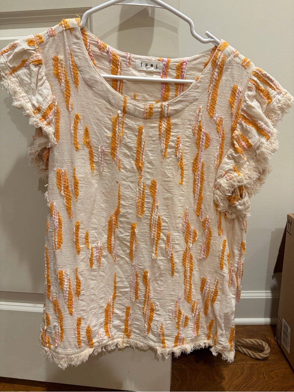THML Cream Tunic Top with Orange & Pink Embroidery